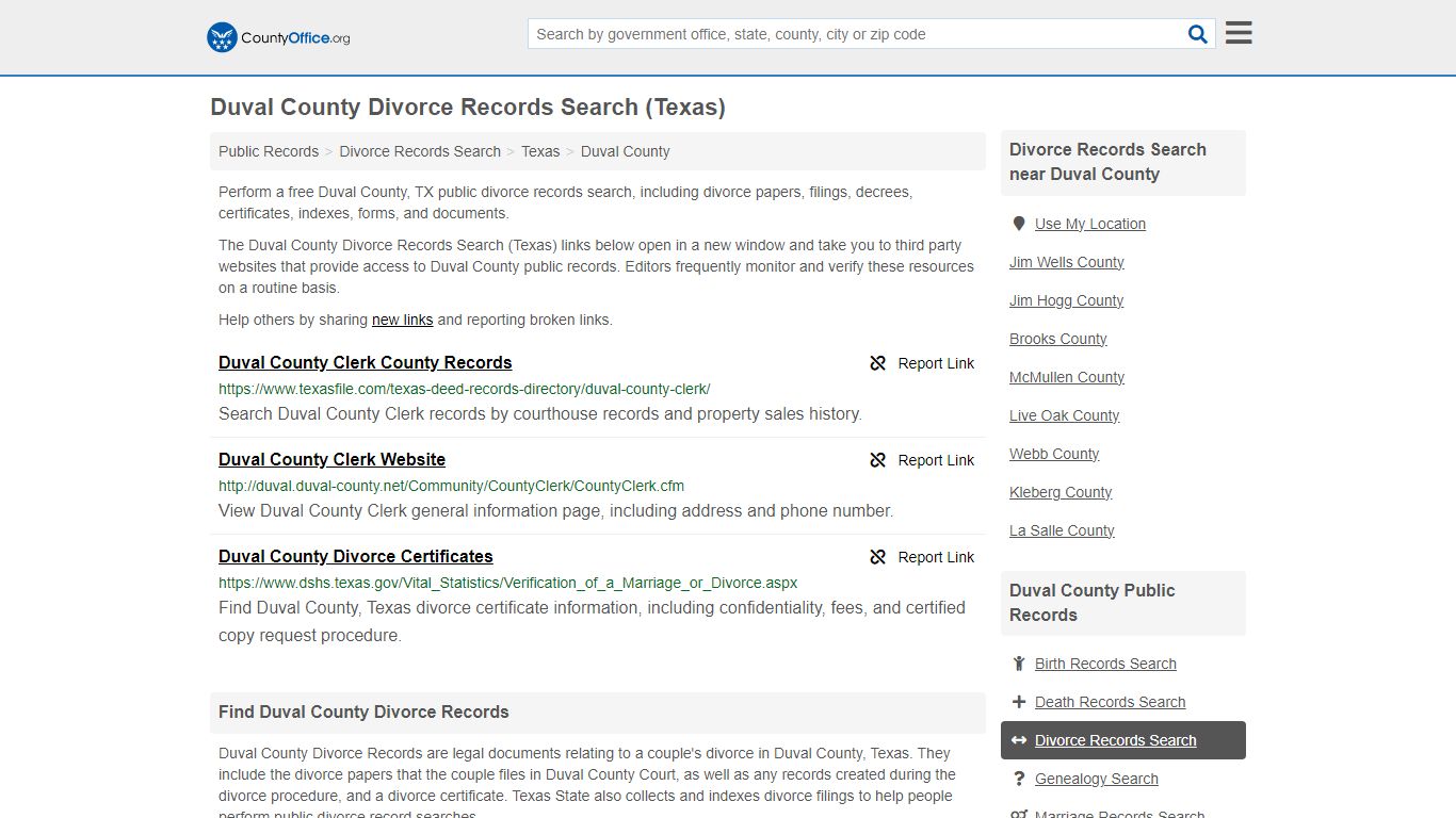 Duval County Divorce Records Search (Texas) - County Office